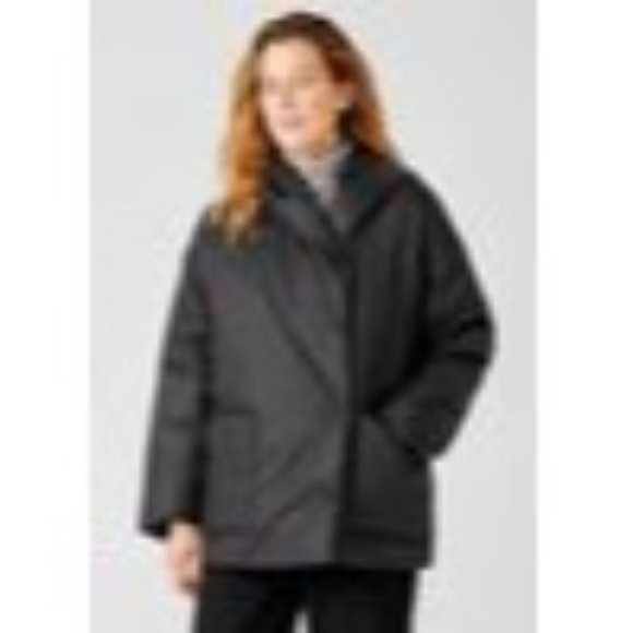 Eileen Fisher PL LP Petite Large Eggshell Recycled Nylon boxy puffer coat black - Picture 5 of 15